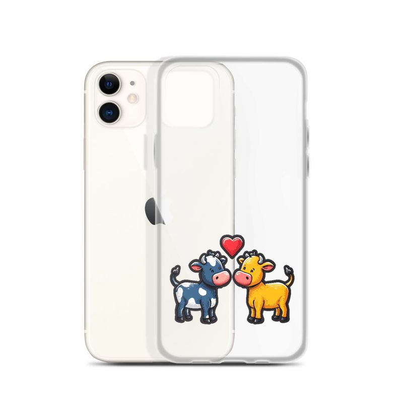 Clear Case for iPhone, Cattle, bull and cow in love, colourful , heart in picture, fvta2y
