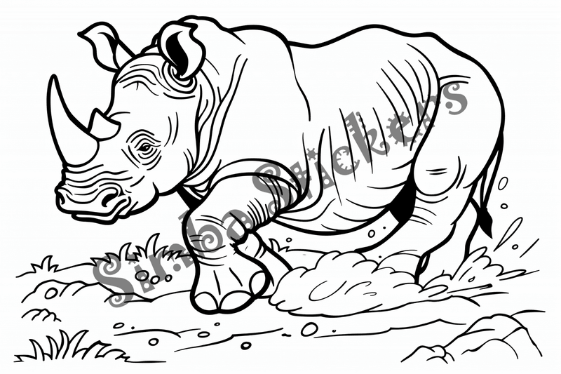 Colouring pages, bundle of rhinos running, 10 images