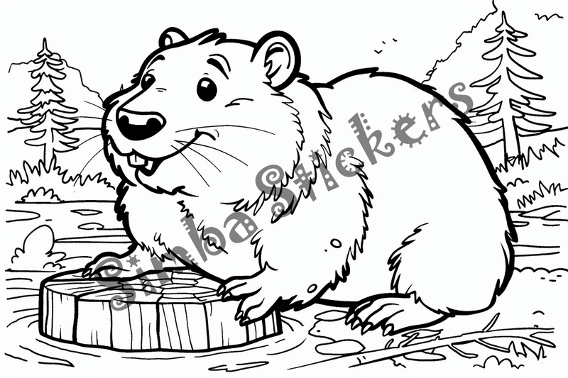 Colouring pages, bundle of beavers looking cute, 10 images
