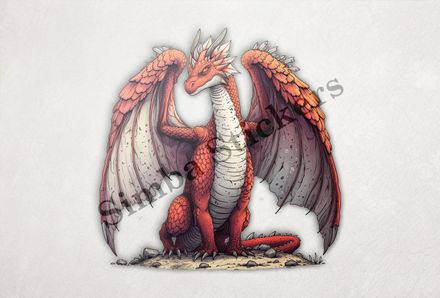 Red dragon flexing wings, watercolour