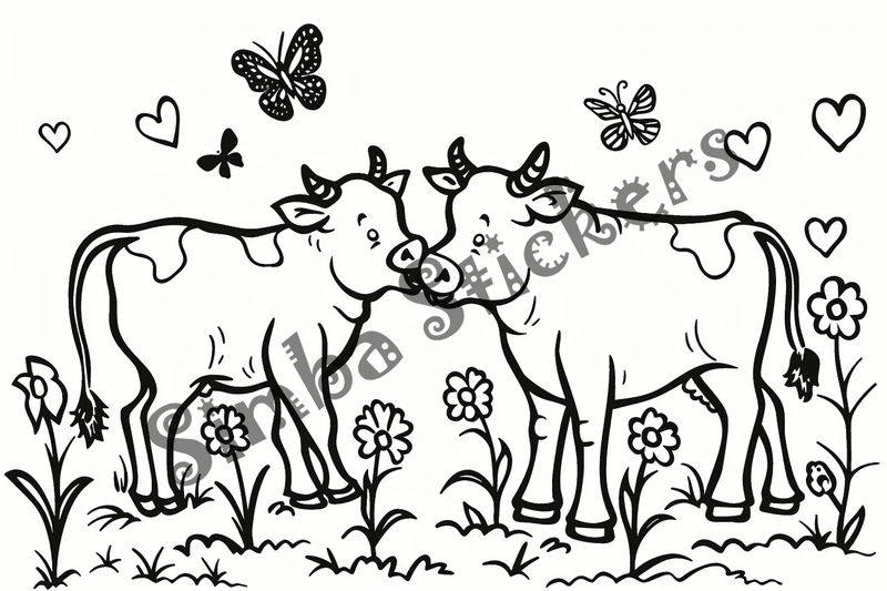 Colouring pages, bundle of cattle in love, 10 images
