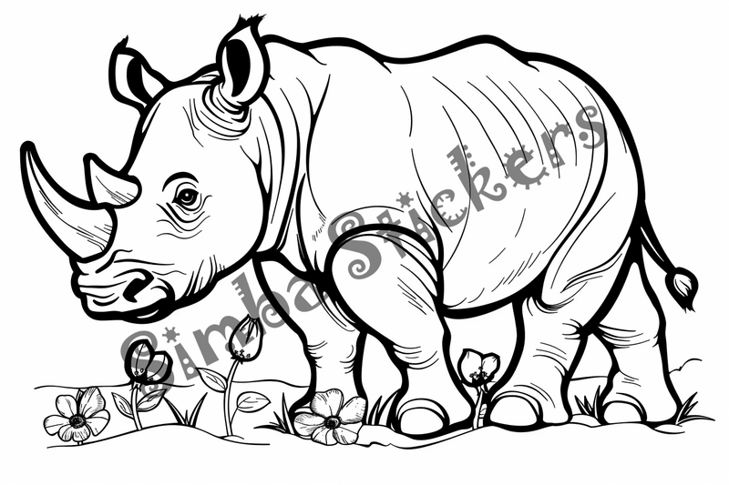 Colouring pages, bundle of rhinos, 10 images