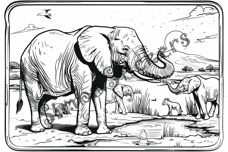 Colouring pages, bundle of African Savanna landscape, 25 images