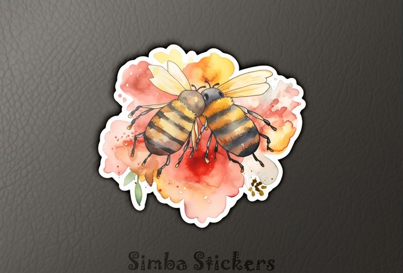 Bees in love over romantic colours, watercolour