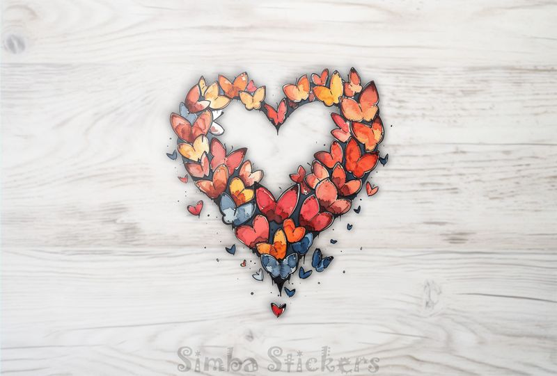 Butterflies swarming to form romantic Valentine&#x27;s heart shape, watercolour, doljm0