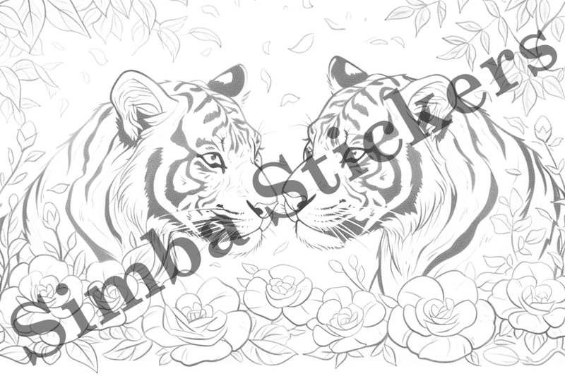 Colouring pages, bundle of tigers in love, 10 images