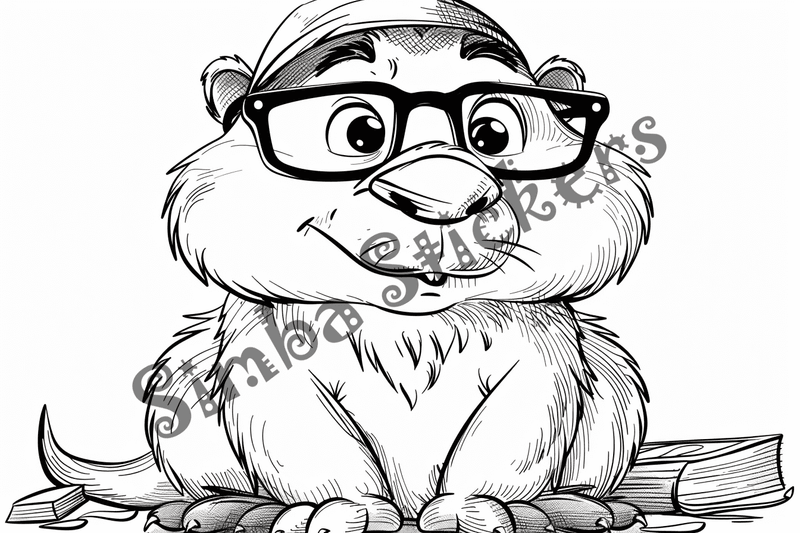 Colouring pages, bundle of beavers in glasses, 10 images