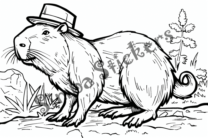 Colouring pages, bundle of capybaras in glasses or top hats, 10 images