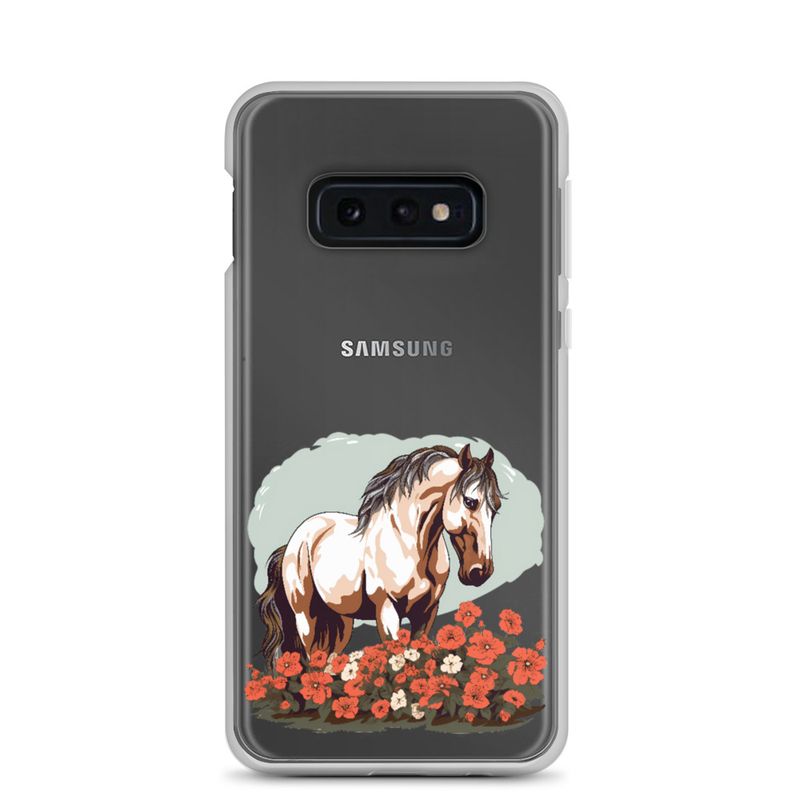 Clear Case for Samsung, Brown horse in field of red flowers, n4w2fj