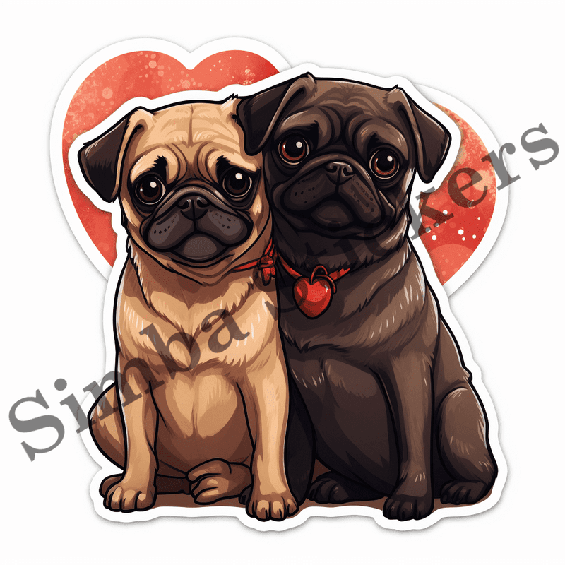 Pug dogs in love, image set, 10 images