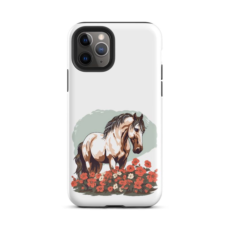 Tough Case for iPhone, Brown horse in field of red flowers, n4w2fj