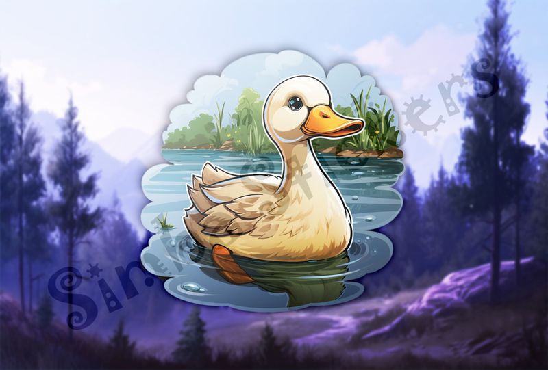 White duckling wading in a pond