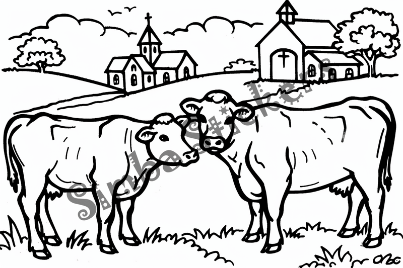 Colouring pages, bundle of cattle on beautiful farm, 10 images