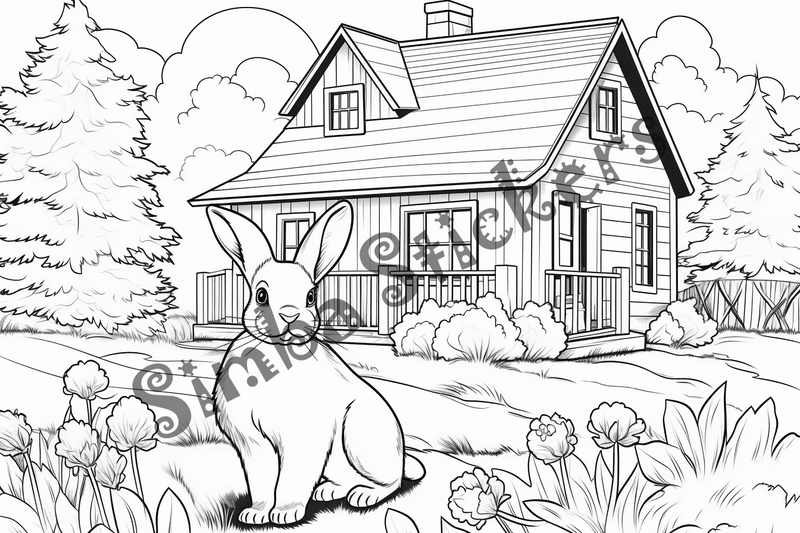 Colouring pages, bundle of rabbits in leaves or flowers, 10 images