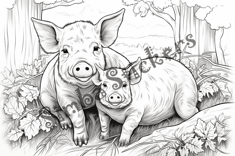 Colouring pages, bundle of pigs in love, 10 images