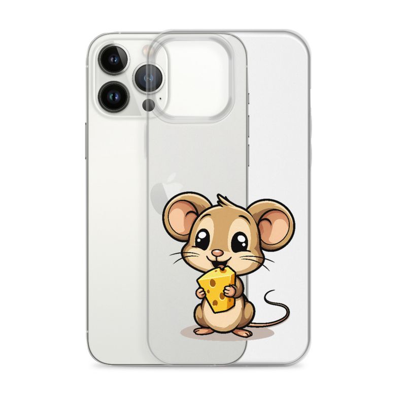 Clear Case for iPhone, Small Mouse happily licking large chunk of cheese, pqapy6