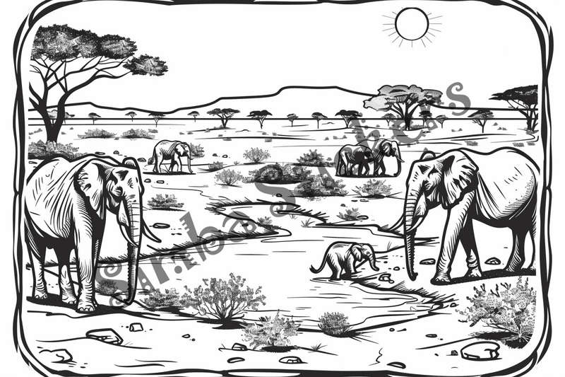 Colouring pages, bundle of African Savanna landscape, 25 images