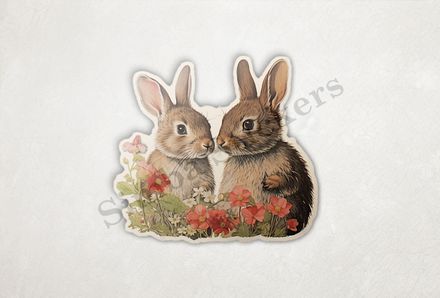 Bunnies in love, nose-to-nose, vintage