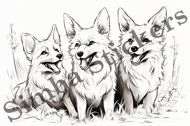 Colouring pages, Bundle of foxes, 25 images