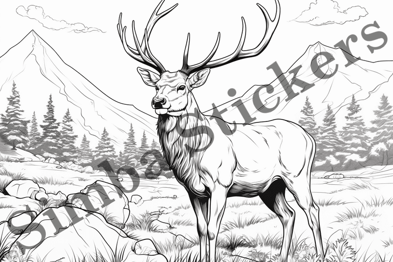 Colouring pages, bundle of deer, 25 images