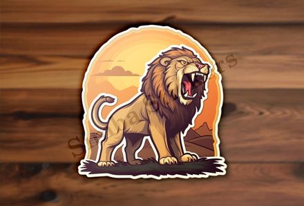 Male lion roaring at dawn