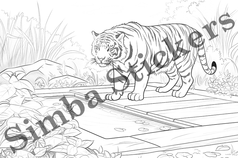 Colouring pages, bundle of tigers, 10 images
