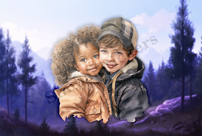 Girl and boy cheek-to-cheek, boy in hat