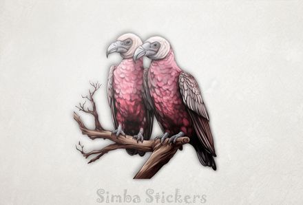 Bald Vultures in love perching on branch, syvsim