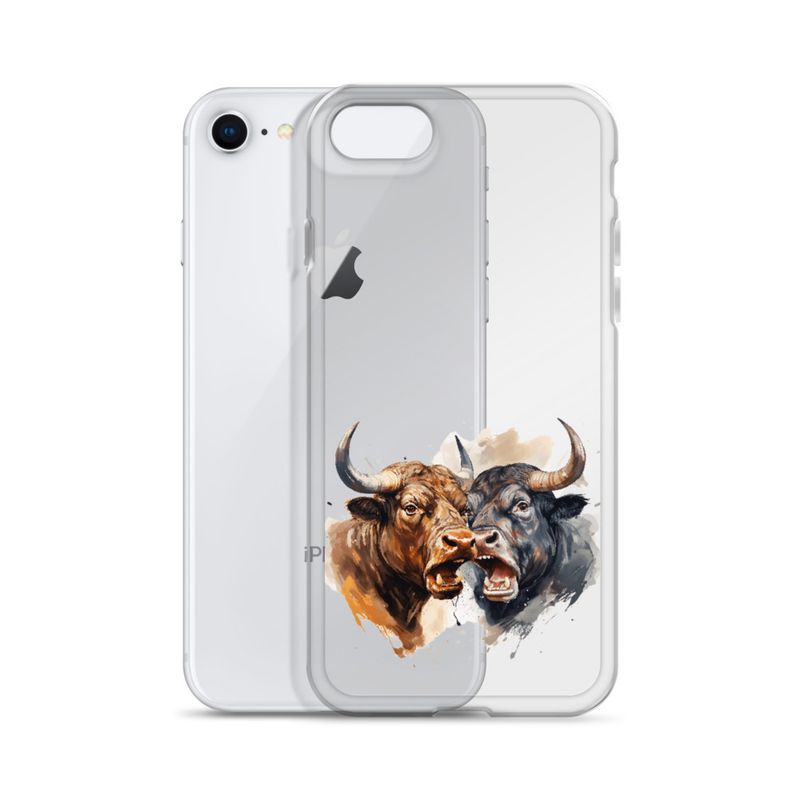 Clear Case for iPhone, Bulls facing up to each other, watercolour, dx5eff