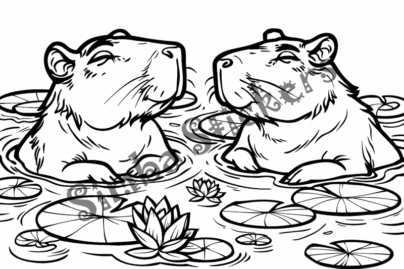 Colouring pages, bundle of capybaras, 50 images, pack 2