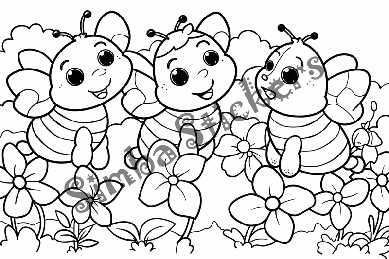 Colouring pages, bundle of bees, 25 images