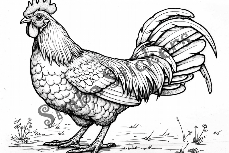 Colouring pages, bundle of chicken roosters, 10 images