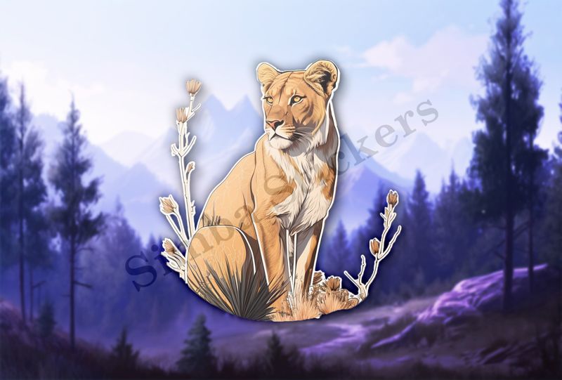 Female lion sitting in the Savanna
