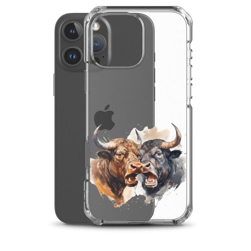 Clear Case for iPhone, Bulls facing up to each other, watercolour, dx5eff
