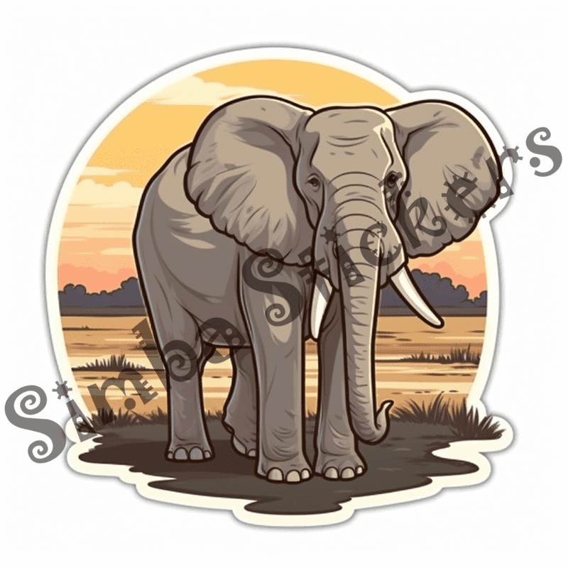 Elephants at sunrise or sunset, sticker-style, image set, 25 images, orxvzg