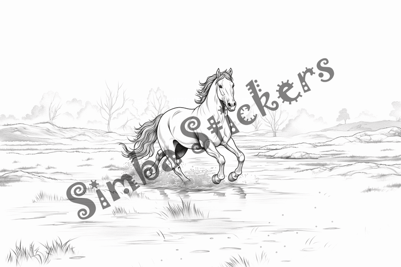 Colouring pages, bundle of horses running, 10 images