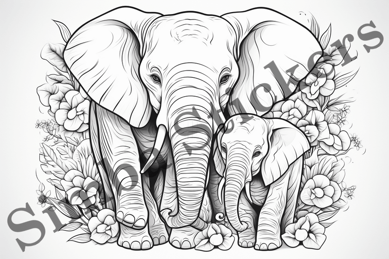 Colouring pages, Bundle of elephants, 25 images