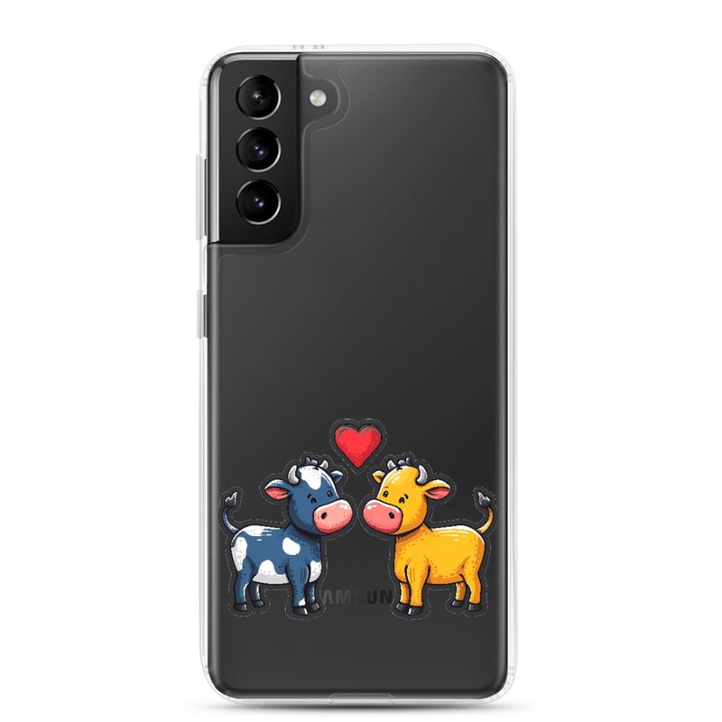 Clear Case for Samsung, Cattle, bull and cow in love, colourful , heart in picture, fvta2y