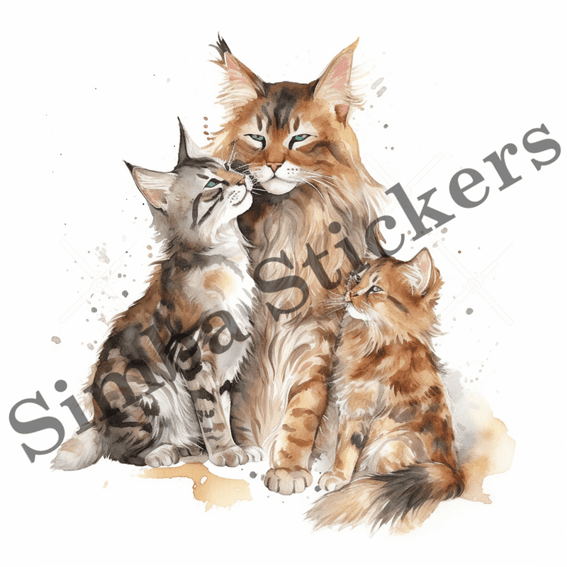Maine Coon mother with kittens, image set, 10 images