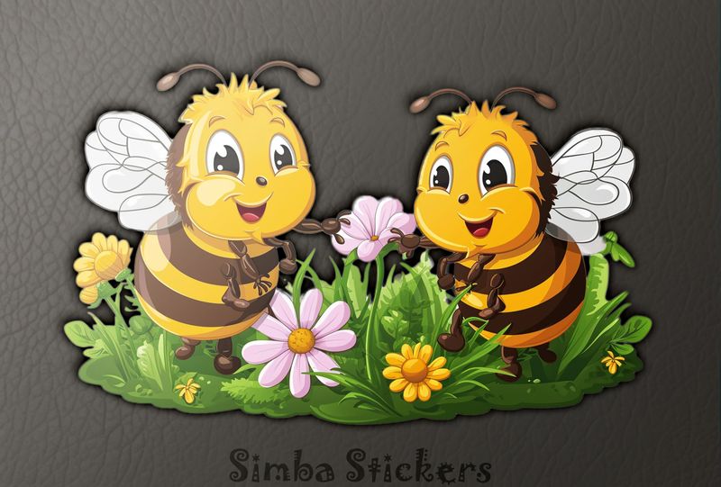 Bees buzzing around daisy flowers romantically