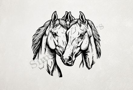 Horses in love, bust, outline art