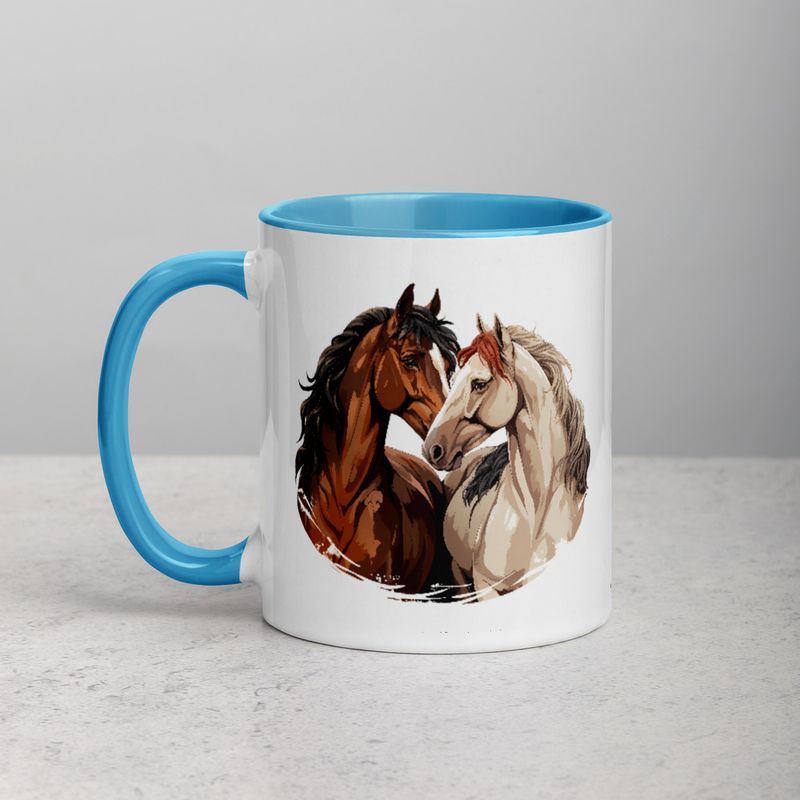 White Ceramic Mug with Color Inside, 11&amp;15oz, Horses nose-to-nose, jbgjpy