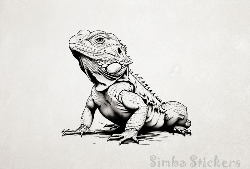 Lizards resting with front raised, outline art