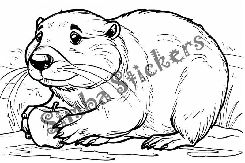 Colouring pages, bundle of beavers with food, 10 images