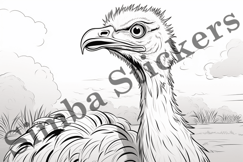 Colouring pages, Bundle of ostriches, 10 images