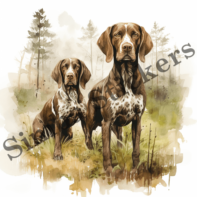 German Shorthaired Pointer dogs in the woods, image set, 10 images