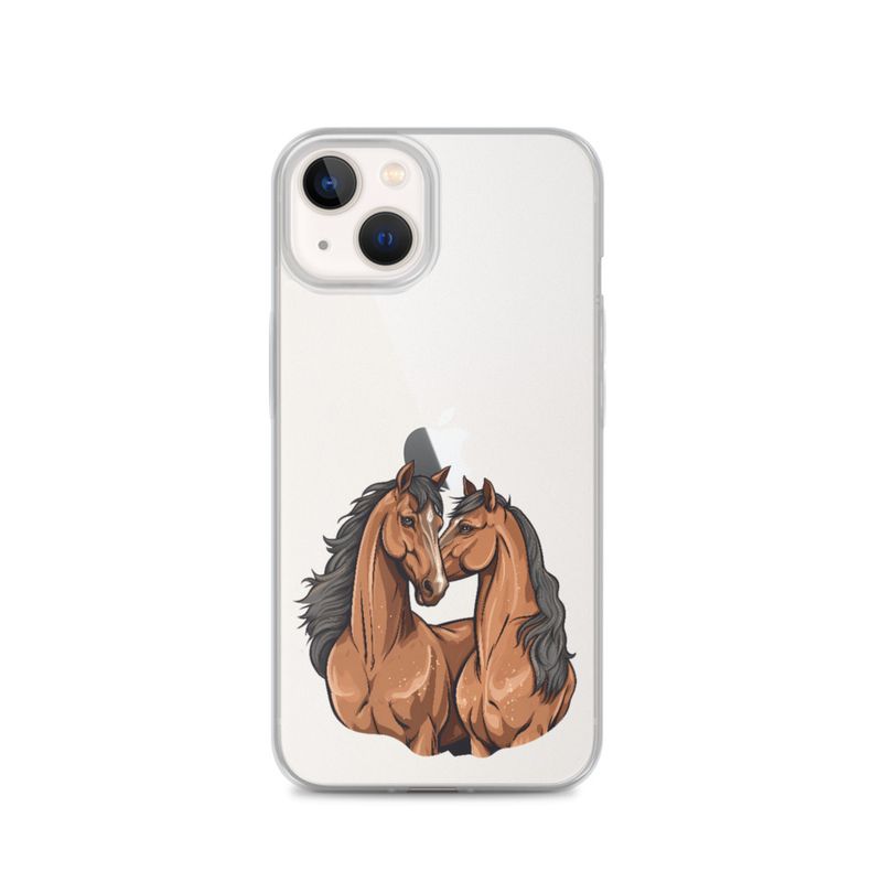 Clear Case for iPhone, Two brown horses snuggling, tdwcyd