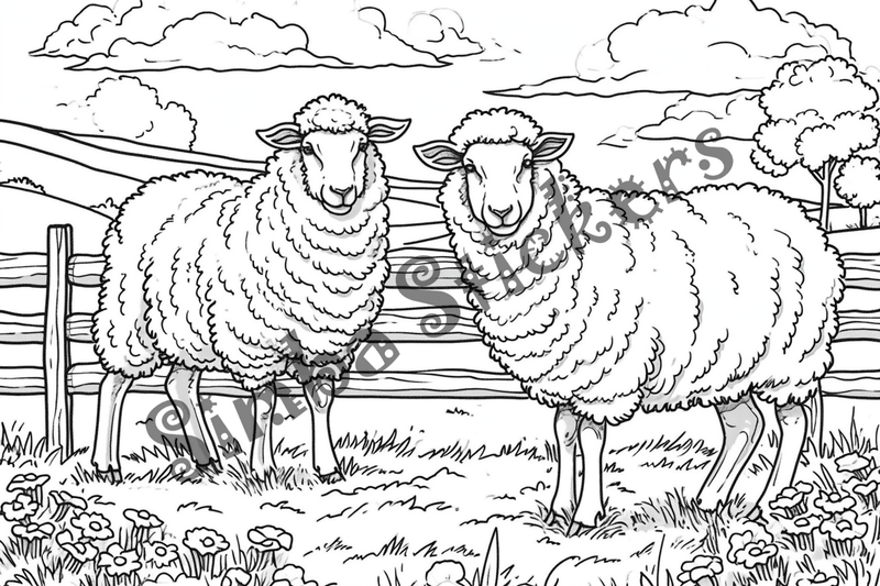 Colouring pages, bundle of multiple sheep, 10 images