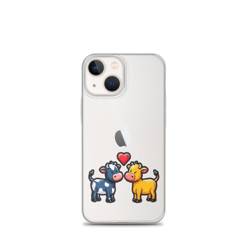 Clear Case for iPhone, Cattle, bull and cow in love, colourful , heart in picture, fvta2y
