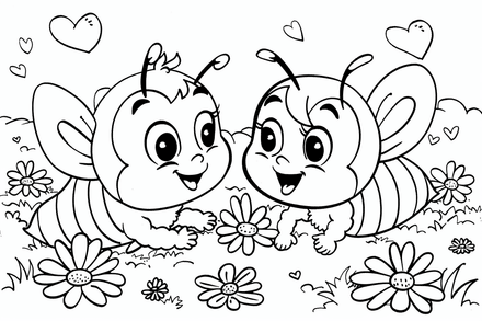 Colouring pages, bundle of bees in love, 10 images